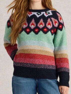White Stuff York Red Multicolour Fairisle Sweater-NWOT